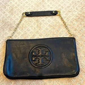 Tory Burch Black Leather Purse with gold handle